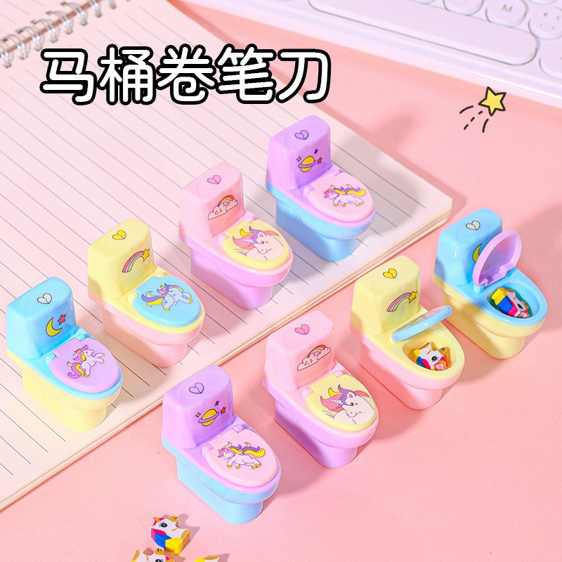 Sacapuntas inodoro con goma animal cartoon, regalo papelería creativa para estudiantes aprendizaje.