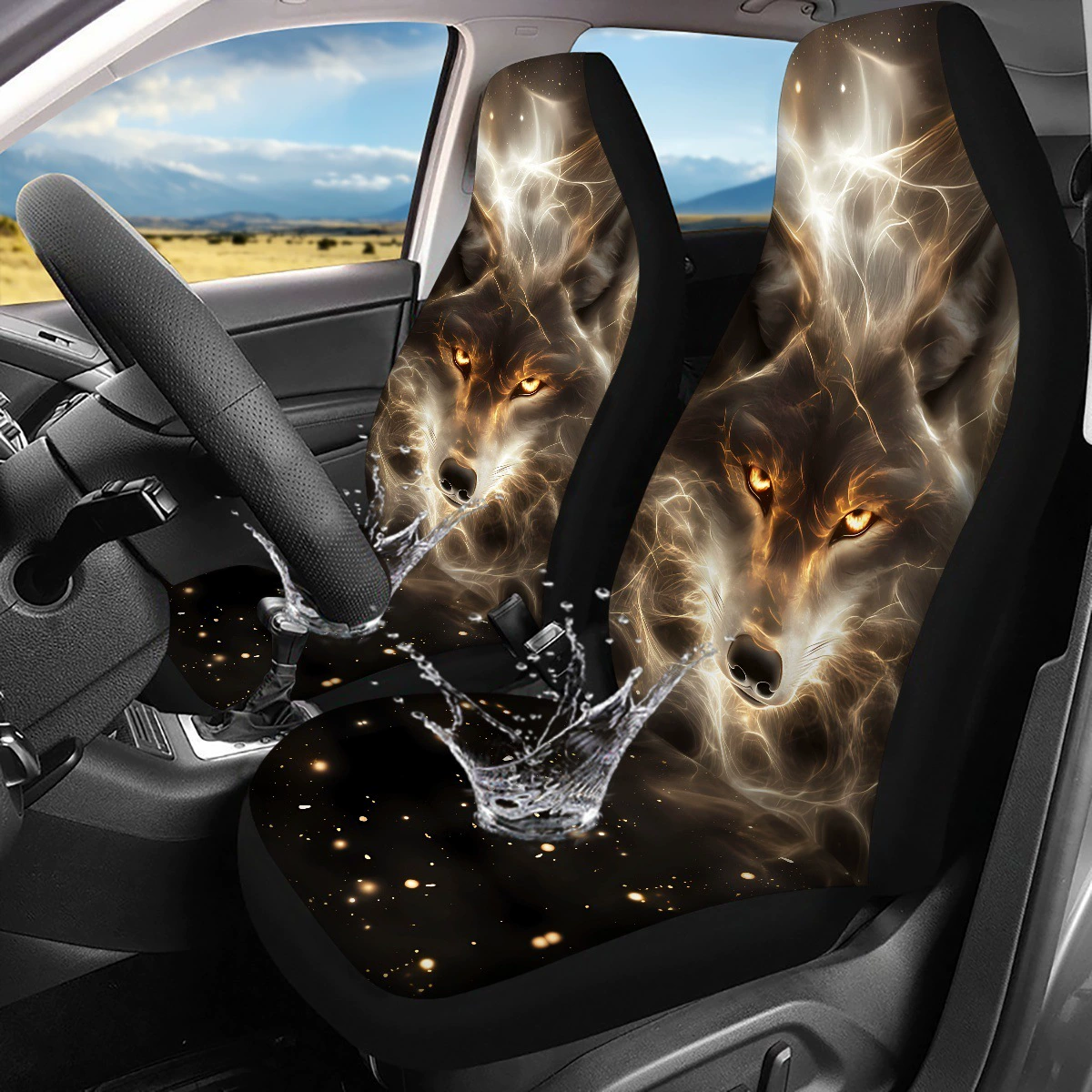 2025 новый водонепроницаемый чехол на сиденье из полиэстера с термопереносом, универсальный для переднего сиденья, серия "Животные: волк"