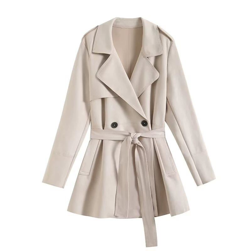 PB & ZA Женская одежда 2024 зима новый модный замшевый текстурный эффект с поясом ветровка куртка