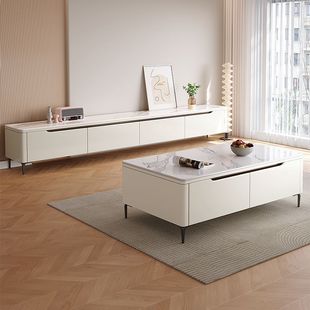 Qi Study Rock Board TV Cabinet Coffee Table Combination American Living Room Advanced Household Cream Style Small Apartment TV Cabinet