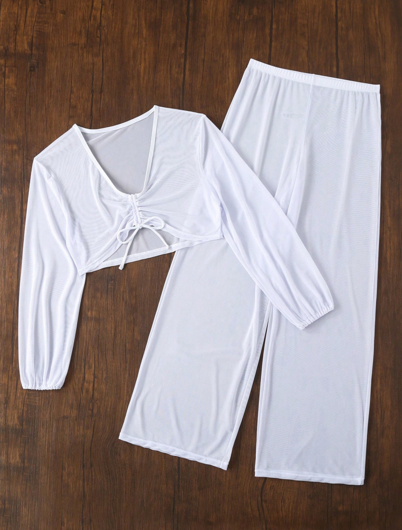 Women's Long Sleeve Swimsuit Solid Colour Casual Swimwear_voghion.com