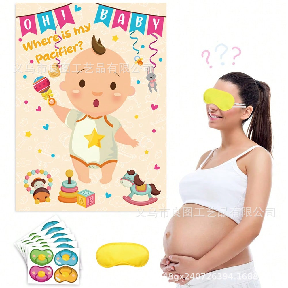 New Baby Shower Game Props Set Blind Stickers Pacifier Fun Party Poster Supplies