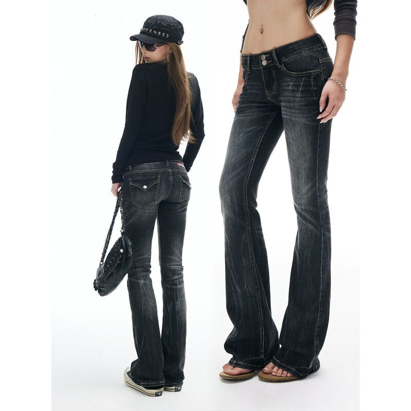 [Guangzhou Xintang Jeans] Bamboo Pattern Gradient Micro-Flared Jeans for Women in Autumn and Winter Stretch Hottie Bell-Bottom Pants