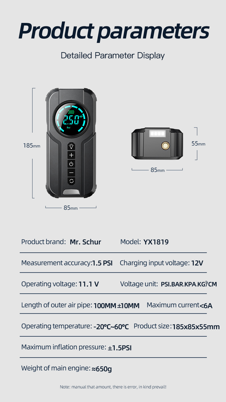 【Yx1819】Cross-Border Car Air Pump, Wireless and Portable, for Passenger Cars, Electric Vehicles, Tire Inflator 12V