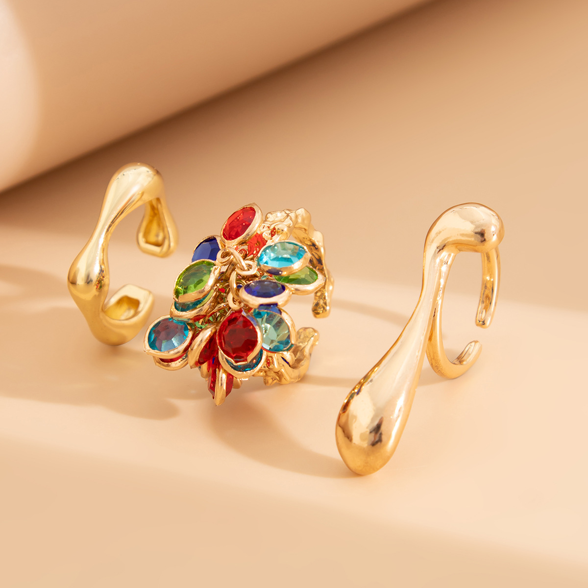 Fashionable Design Irregular Crystal Ring Creative Curve Alloy Index Finger Ring Set_voghion.com