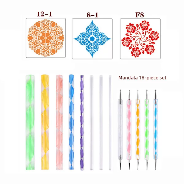 Cross-border Mandala tool 16 piece set point drill pen double head dot brush DIY painting tool combination set