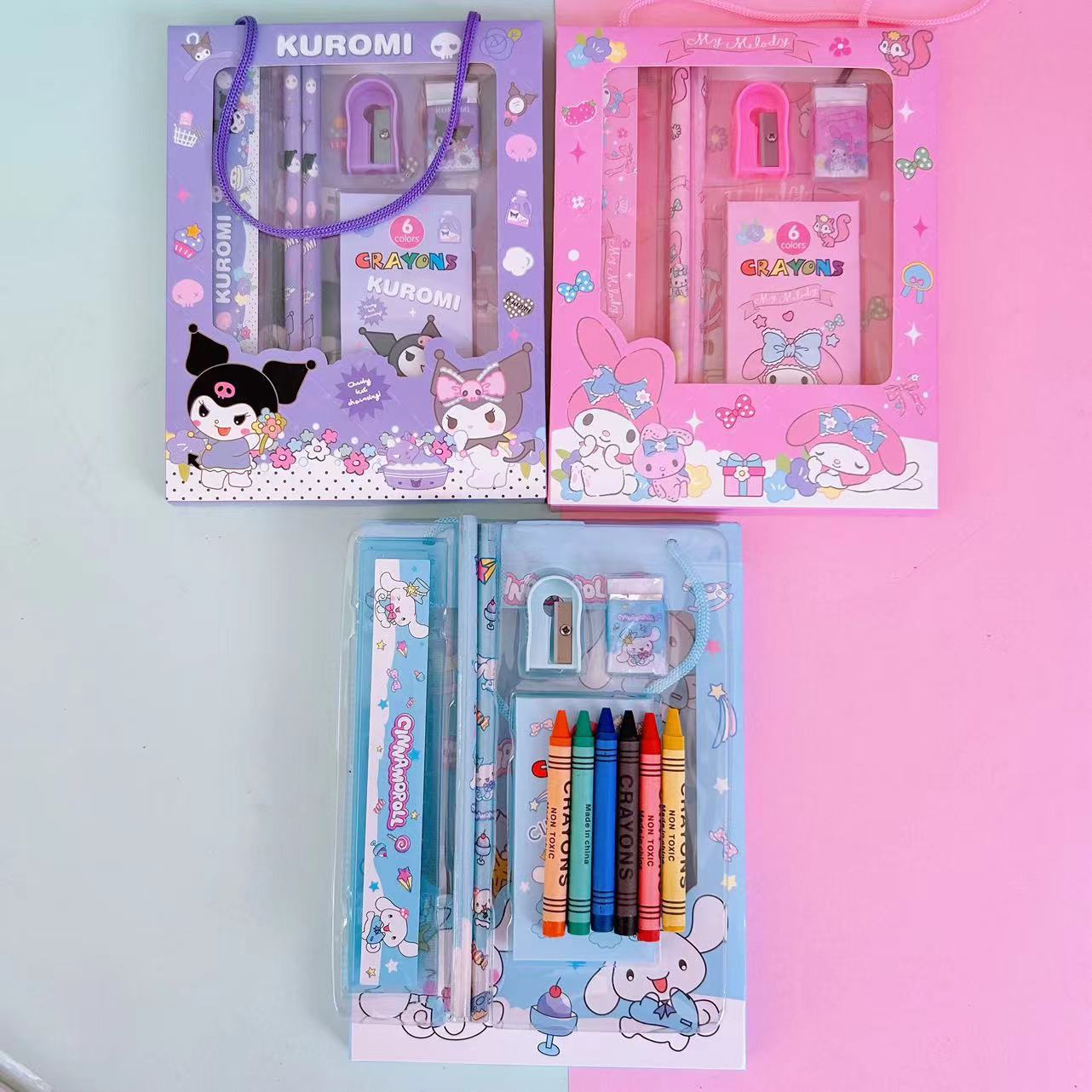 Sanrio-caja de regalo de papelería, conjunto de papelería transfronterizo, lápiz Kuromi, papelería de aprendizaje para niños, regalo de recompensa, venta al por mayor