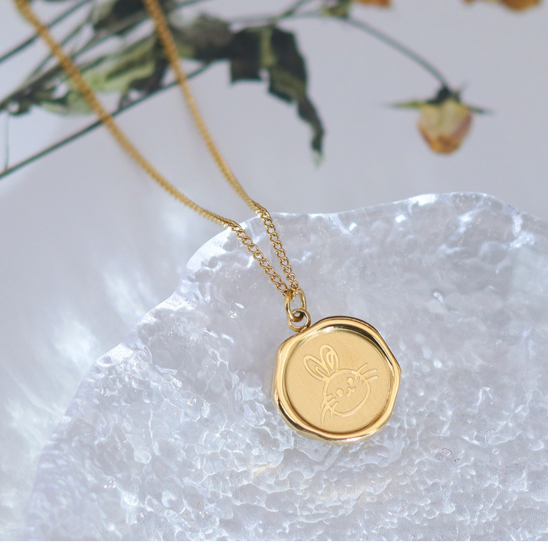 Cute Rabbit Titanium Steel Gold Plated Pendant Necklace