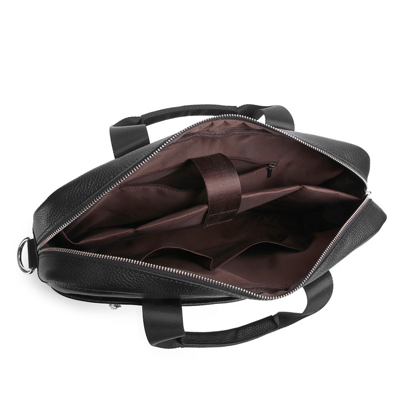 Cặp da bò lớp đầu Lion Leiden đựng laptop 16 inch, nhiều ngăn, chống nước, phong cách công sở — Màu đen