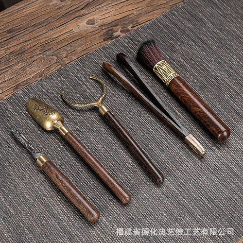 [Manufacturer] Ebony Solid Wood Tea Ceremony Six Gentlemen Set 6 Gentlemen Set Tea Making Tools Tea Clip, Needle and Spoon