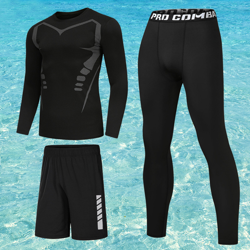Men's Swimsuit Suit Full Body Sun Protection Anti-Embarrassment Swimming Trunks Swimming Ice Silk Quick-Drying Long-Sleeved Split Swimsuit Wetsuit