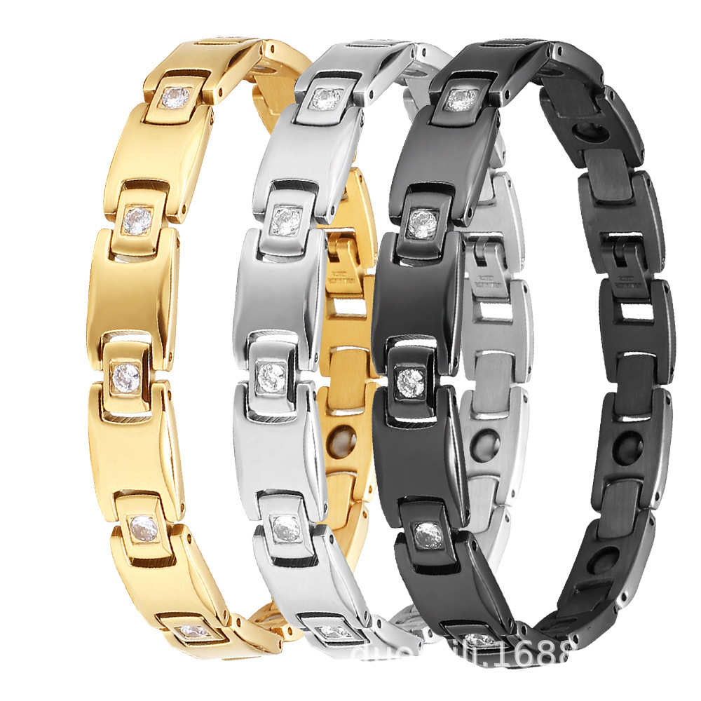 New Cross-Border Hot-Selling Fashion Pyramid Diamond Stainless Steel Magnet Bracelet for Men and Women Couple Bracelet Manufacturer Wholesale