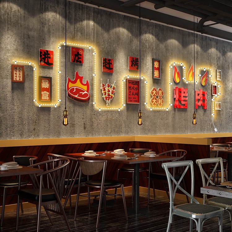 High Molecular LED025 BBQ Restaurant Night Snack Dining Establishment Illuminated Decorative Picture Frame Set LED Lamp Photo Wall