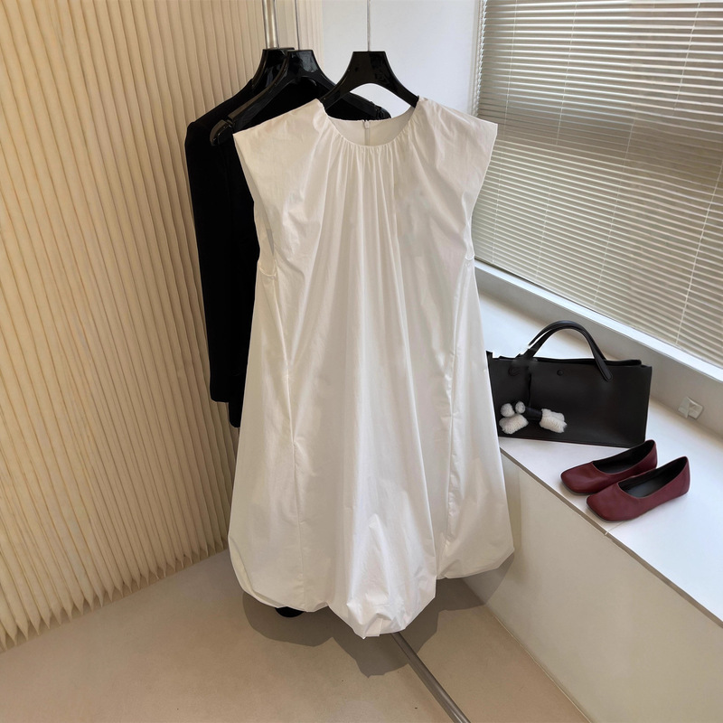 Elegant and Playful White Balloon Flower Dress with Flutter Sleeves, White Floral Dress for Wholesale