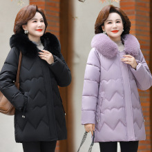正品撤柜冬装羽绒棉服中长款洋气中老年女装大码外套加绒加厚棉衣