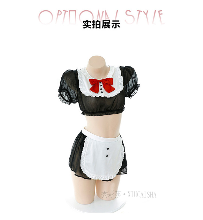 Maid Roleplay Lingerie Set with Headpiece, Top, Skirt, Thong and Wristbands — detail image 16