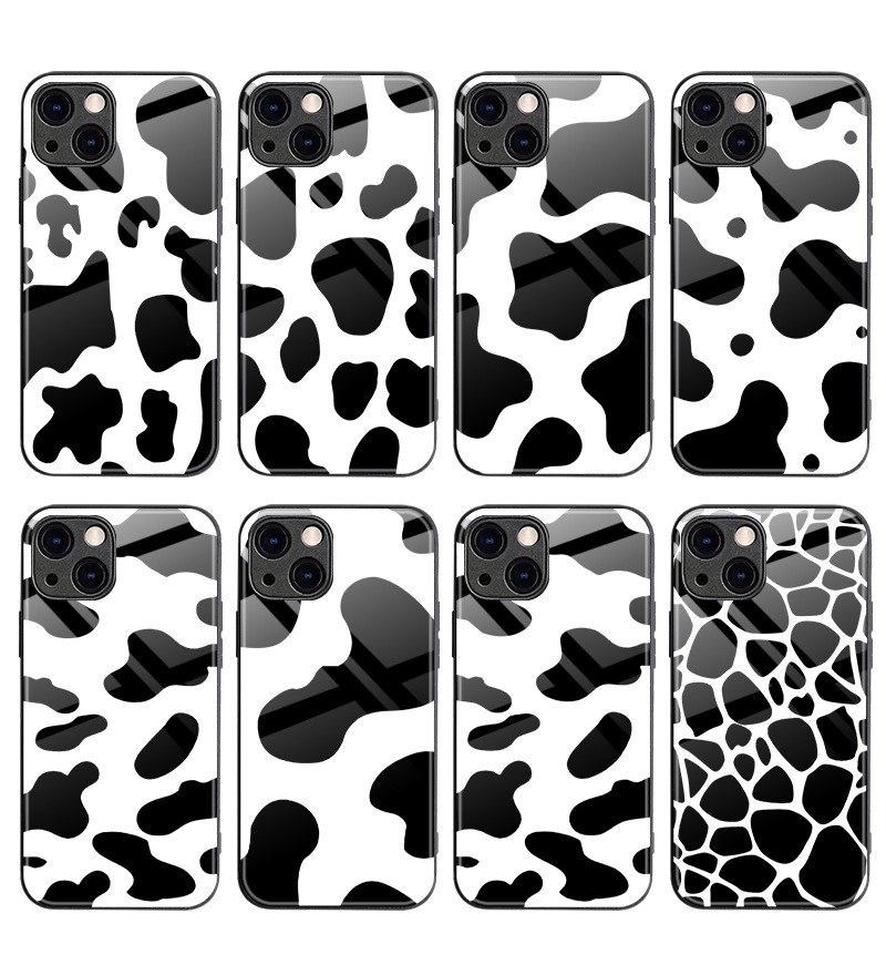 Suitable for iPhone 15 Cow Pattern Phone Apple 14 Creative Instagram Minimalist Glass Case_voghion.com