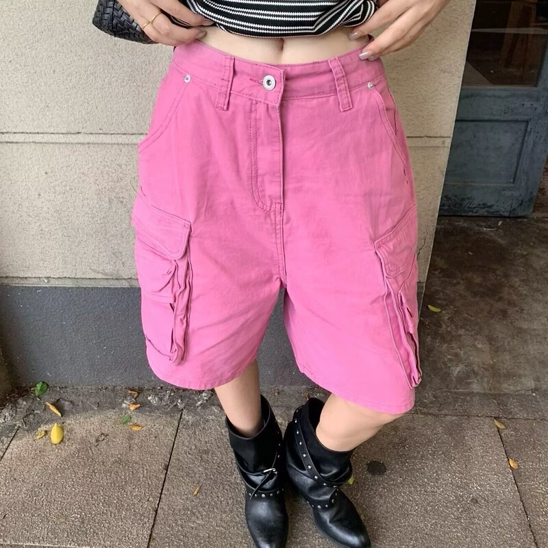 Dopamine Pink Sweet Cool Large Pocket Washed Denim Shorts for Women, Summer Versatile Age-Reducing Lazy Wide-Leg Pants Dopamine Pink Sweet Cool Large Pocket Washed Denim Shorts for Women, Summer Versatile Age-Reducing Lazy Wide-Leg Pants