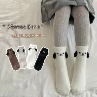 儿童袜冬季男女童澳绒加绒加厚保暖袜子可爱立体狗狗纯色宝宝袜子