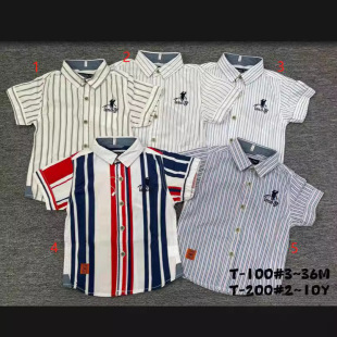 Short-sleeved summer boys' shirt foreign trade new children's cotton lapel printed embroidered 2-10Y shirt striped DZ233