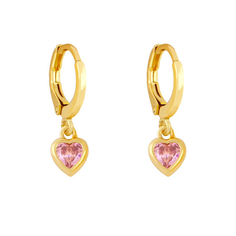 5g Weight 18K Gold Plated Plating Material Artificial Gemstones Inlay Material Earrings Classification Housewarming, Anniversary, Business, Wedding, Travel, Party, Birthday, Festival Occasion Copper Material Heart Pattern Women'S Gender Fashion Style Rose Red, White, Pink, Green, Blue, Champagne, Yellow, Black Color Fashion Heart Copper Artificial Gemstones Copper Earrings 9