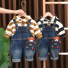 Spring overall for boys for leisure, trousers for early age, cartoon autumn thermal underwear, clothing, set, 0-5 years, western style