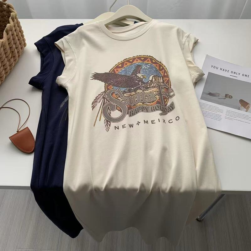 Highly Recommended Good Product~ Printed Round Neck Flutter Sleeve T-Shirt Dress for Women, Summer Loose Straight Casual Comfortable Long Dress