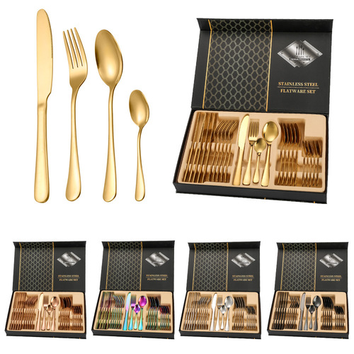 Amazon 1010 stainless steel tableware 24-piece set steak knife, fork and spoon four main pieces cross-border gift box set