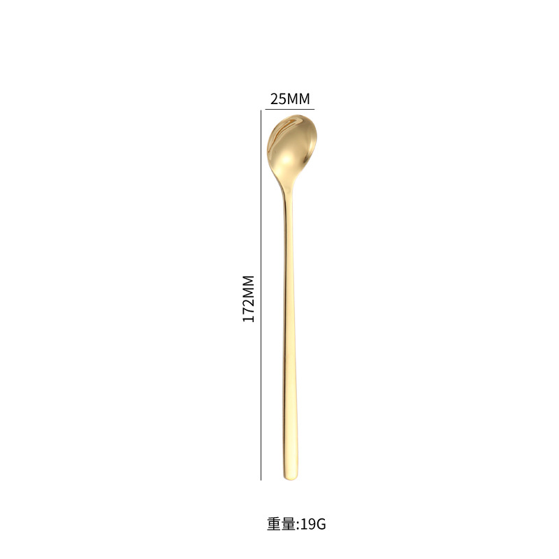 Fábrica directa 304 cucharas de hielo de acero inoxidable creativas cucharas de oro de titanio de mango largo bar de café té de leche regalos