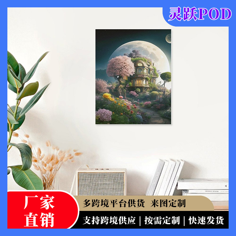 Cross-Border Amazon Illustration Living Room Decorative Painting Frameless Spray Painting Canvas Wall Art Minimalist