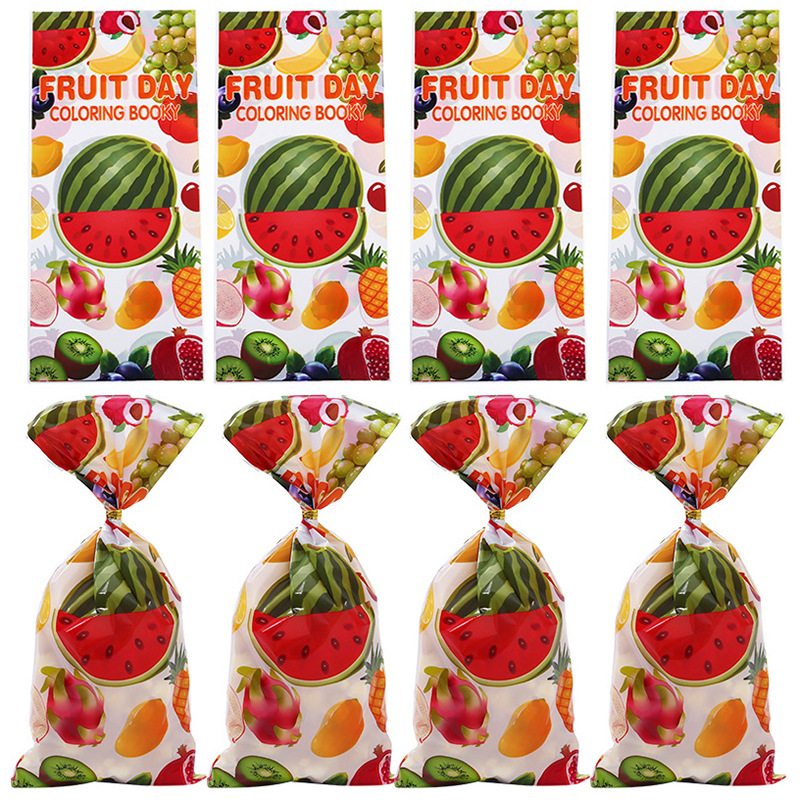 50个新款夏日水果系列糖果平口袋DIY烘焙饼干礼品包装袋送金丝带