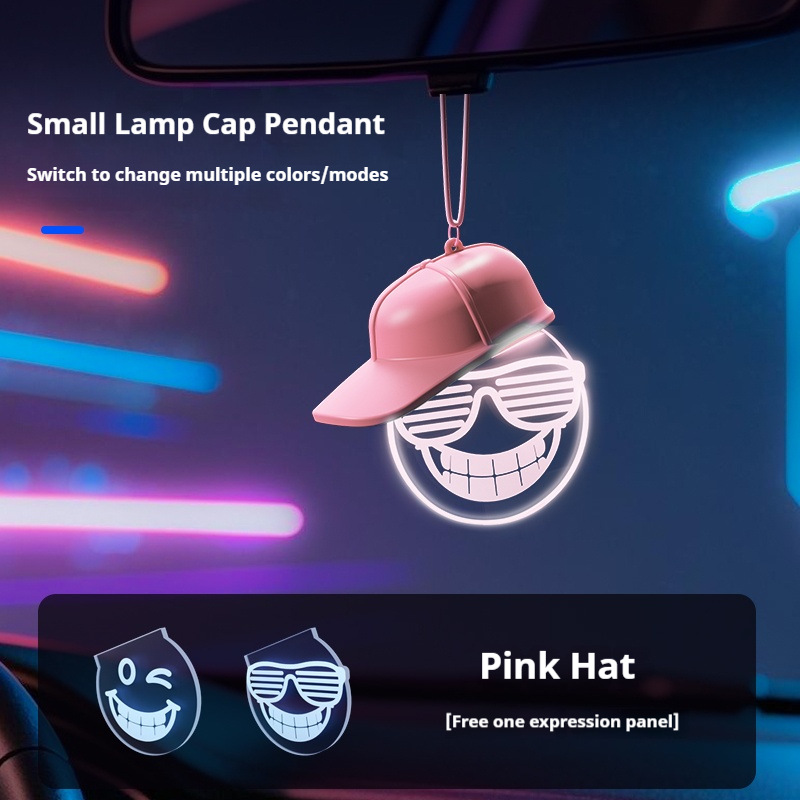 Espejo retrovisor del automóvil divertido pequeño sombrero sonriente coche remolque cool interesante colgante de automóvil luz de atmósfera image 8