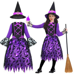 ハロウィン子供用魔女プリンセスコスチューム帽子付き仮装パーティー魔女パフォーマンスコスチューム学校ドラマパフォーマンスコスチューム
