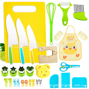 Amazon's Best-Selling Children's Kitchen Set Plastic Fruit Knife Serrated Knife Cutting Board Food Supplement Potato Cutting Baking Tools