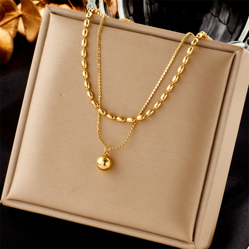 1 Piece Quantity Holiday, Daily Occasion Wholesale Jewelry Lady Modern Style Classic Style Round Oval Eye Titanium Steel Plating Double Layer Necklaces Pendant Necklace Necklace