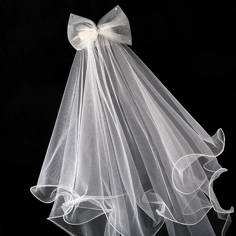 Bride's wedding wedding camera camera, butterfly rolled two -layer children's party veil sticky drill short small veil