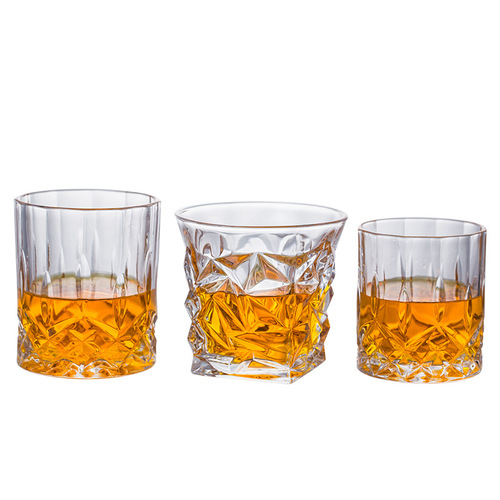 Whiskey cup household glass diamond cup vertical pattern cup set glass cup crystal wine cup thickened beer cup