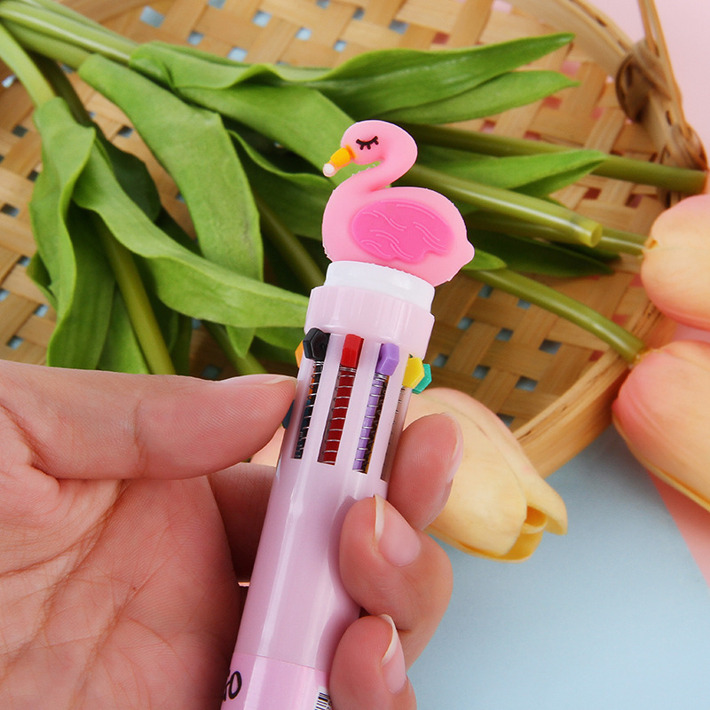 Papelería creativa bolígrafo de diez colores de dibujos animados estudiante color diario pluma chica corazón multicolor prensa bolígrafo al por mayor