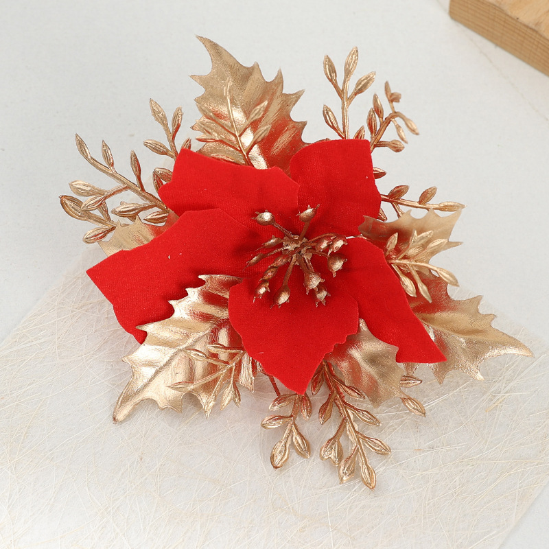 クロスボーダークリスマスフラワークリスマス人気のハイエンド造花立体三層金粉花クリスマスツリー装飾ガーランド卸売|undefined
