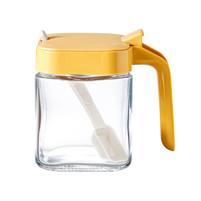 调料罐厨房带勺调味品一组三个方形翻盖盐罐子玻璃调料收纳调味盒