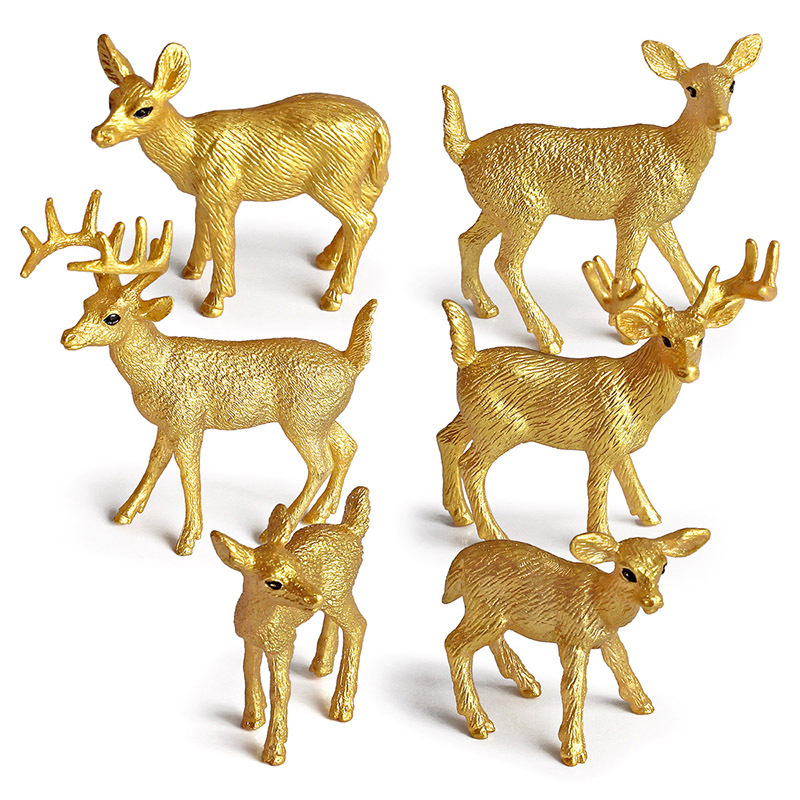 Transfronterizo nuevos niños educativos de bosque sólido animal oro blanco cola ciervo seis piezas modelo juguete regalo Decoración