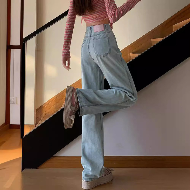 Light blue narrow wide-leg jeans for women 2024 Spring New straight versatile slimming casual high waist mopping pants Light blue narrow wide-leg jeans for women 2024 Spring New straight versatile slimming casual high waist mopping pants