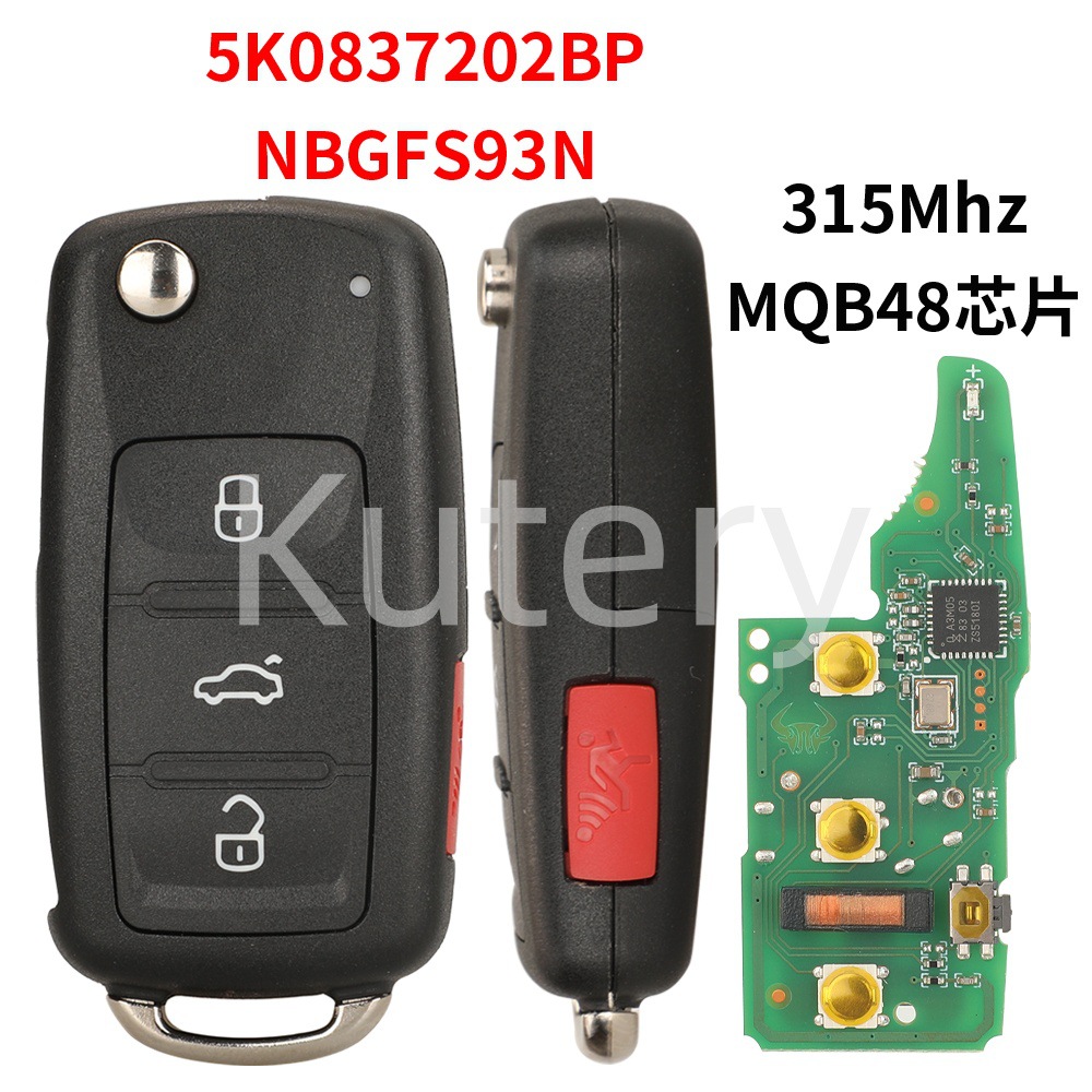 Suitable for Volkswagen 4-Button Smart Folding Remote Control Car Key 315 Frequency Mqb48 Chip 5K0837202Bp