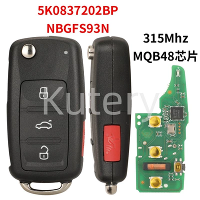 Suitable for Volkswagen 4-Button Smart Folding Remote Control Car Key 315 Frequency Mqb48 Chip 5K0837202Bp (Car Keys) - 4-keys