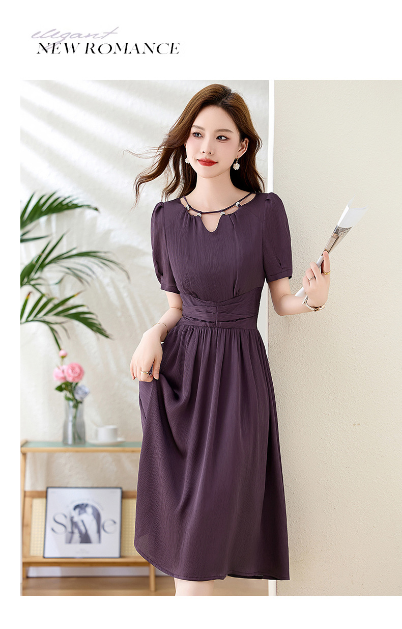 Váy midi mùa hè thời trang sang trọng, thiết kế thon eo, dáng dài vừa phải JX3320 — Màu đỏ rượu, Màu tím chi tiết 14