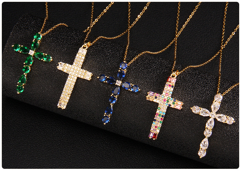 Glam Cross Copper Zircon Pendant Necklace In Bulk display picture 2