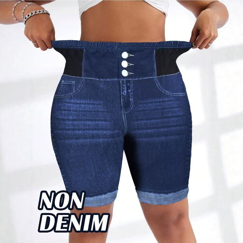 Women's Fashionable Leggings, Faux Denim Printed Pants, Digital Print, Women's Cropped Pants for Everyday Wear
