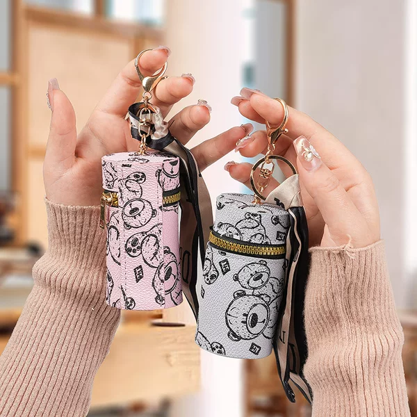 2025 New Leather Old Flower Coin Purse Keychain Mini Portable Red Bag Storage Wireless Headset Protective Cover