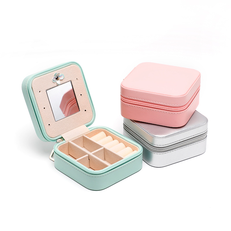 Boutique de explosión transfronteriza caja de almacenamiento de joyería ecológica collar anillo caja de almacenamiento caja de joyería portátil con espejo