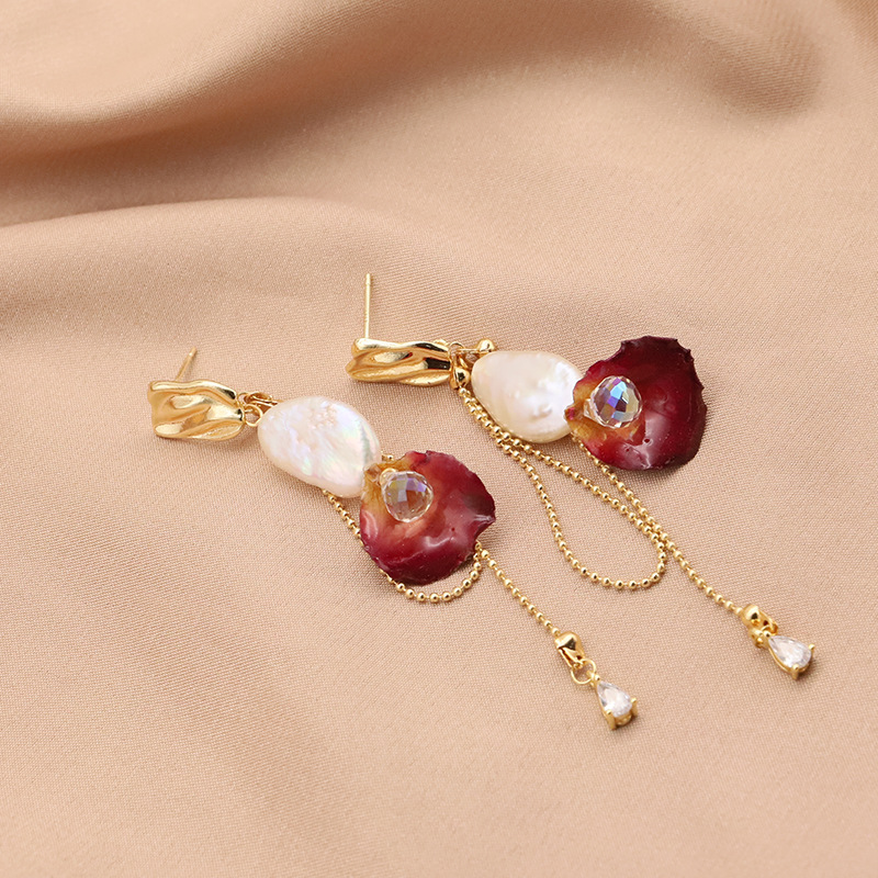 Aretes de perlas naturales aguas frescas barrocas pendientes s925 agujas de plata retro bordas largas joyas de orejas chapadas en oro 18k